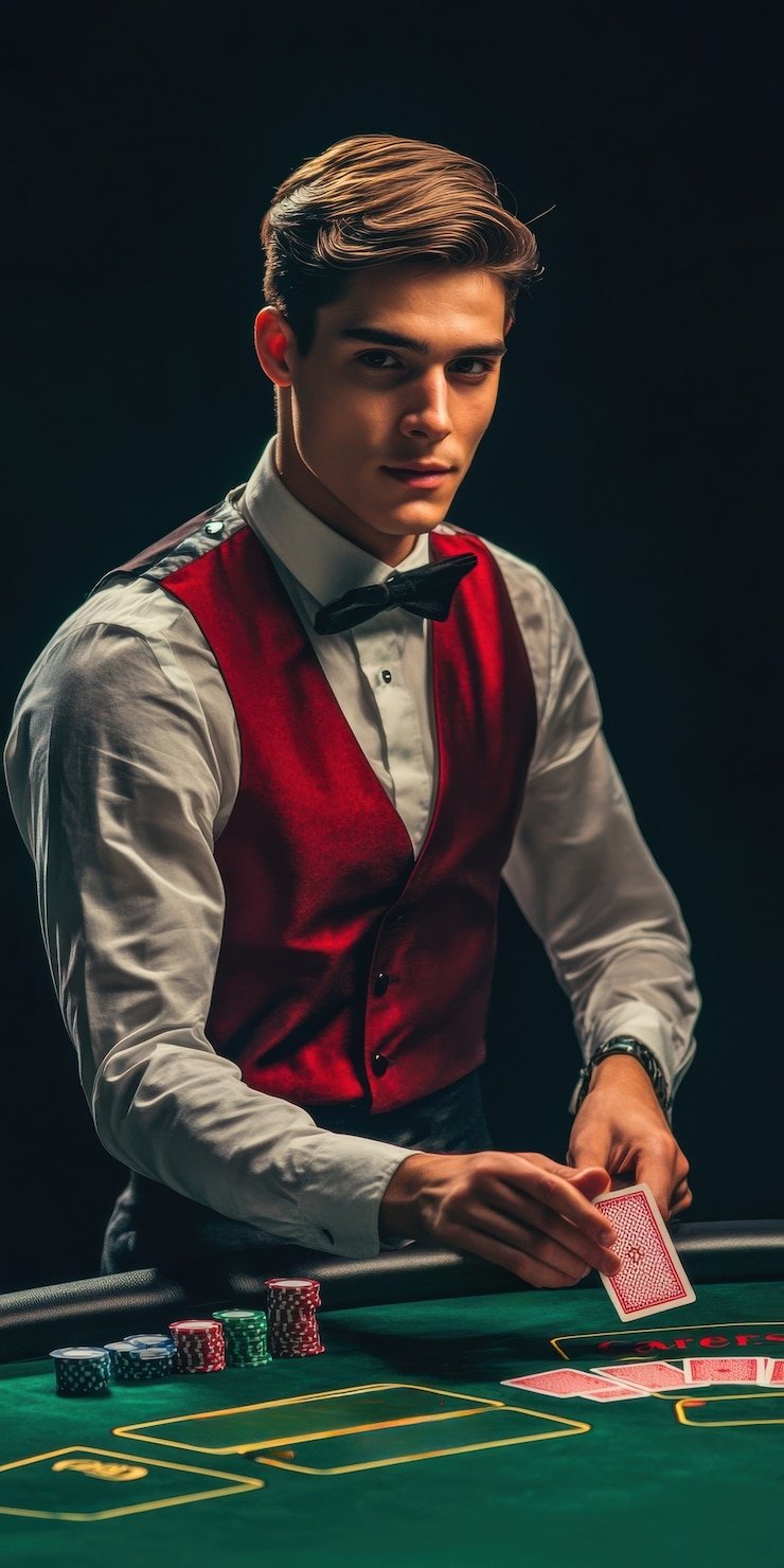 Live casino blackjack table with multi-camera setup